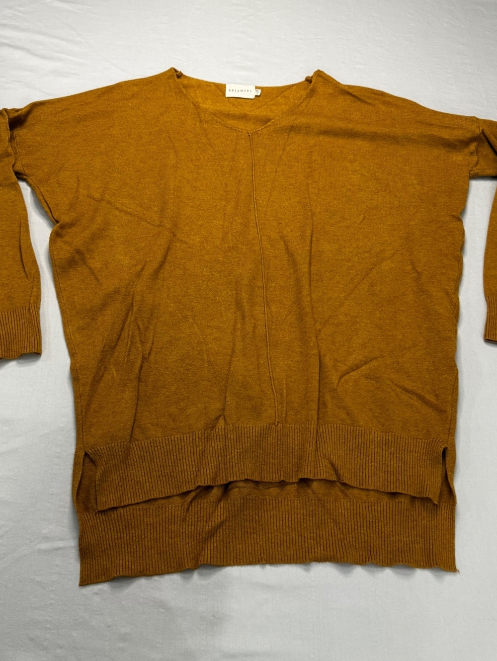 Dreamers Mustard Rust Oversized V Neck Knit Sweater S Y2K Boho